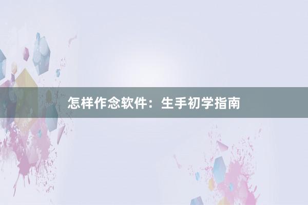 怎样作念软件：生手初学指南